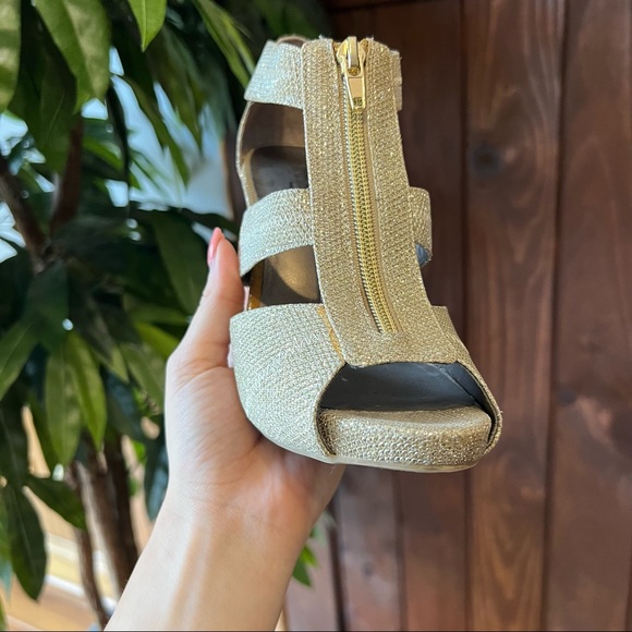 Champagne Gold Metallic Sparkle Zipper Heels - Picture 7 of 7